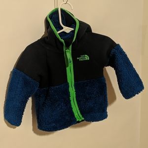 Baby North face fleece blue and lime green
